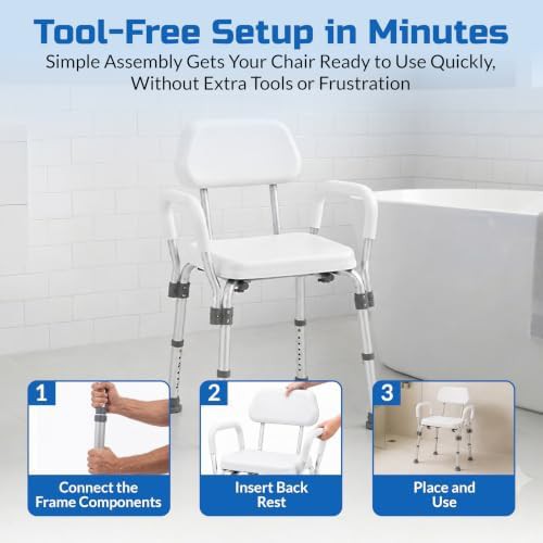 White padded shower chair with armrests — photo 3