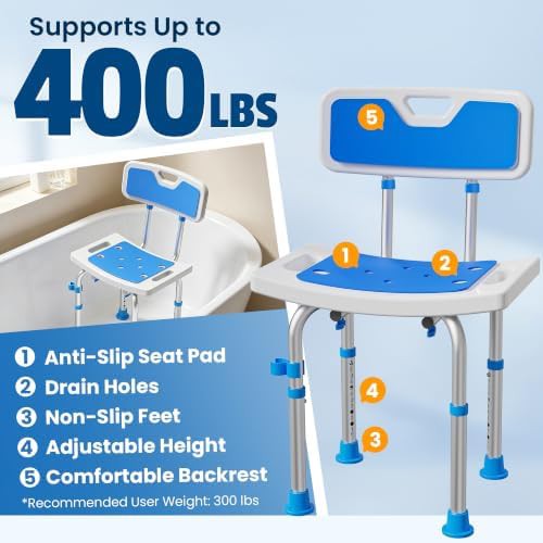 Adjustable aluminum shower chair with back — photo 3