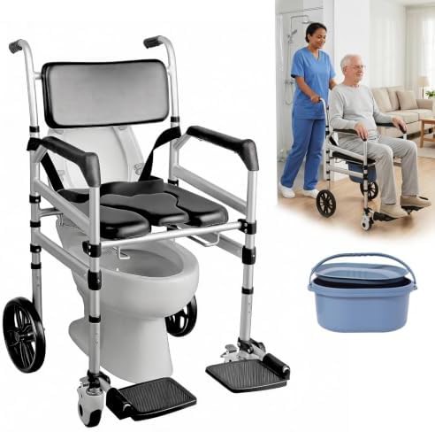 Extra tall rolling shower wheelchair and commode