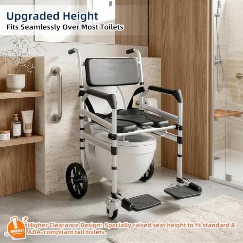 Extra tall rolling shower wheelchair and commode — photo 3