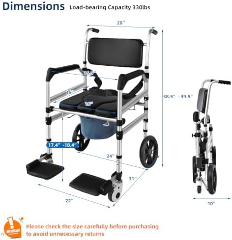 Extra tall rolling shower wheelchair and commode — photo 5