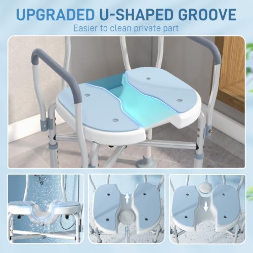 Padded blue shower chair with arms — photo 3