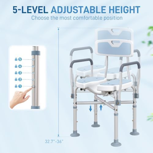 Padded blue shower chair with arms — photo 4