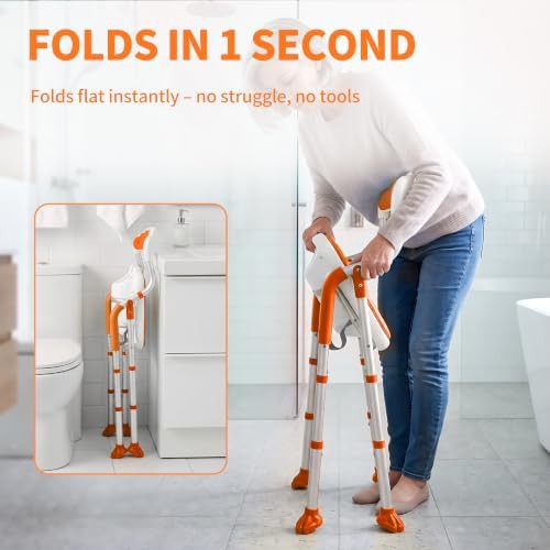 Orange foldable shower chair with cutout — photo 3