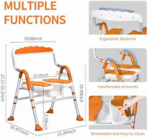 Orange foldable shower chair with cutout — photo 5