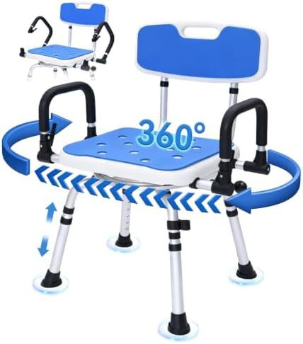 Swivel shower chair with pivoting arms