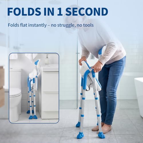 Blue foldable shower chair with cutout — photo 3