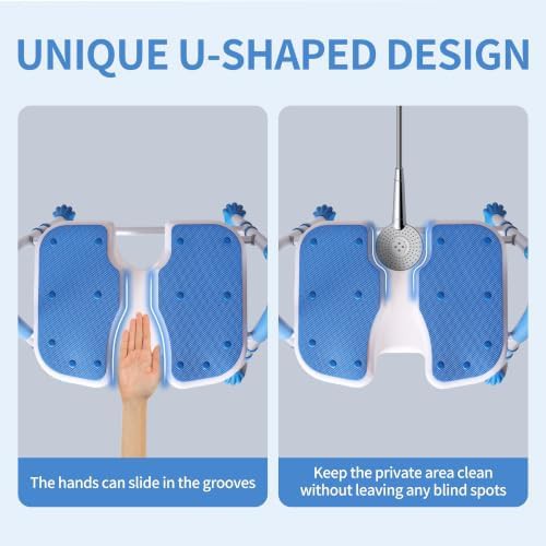Blue foldable shower chair with cutout — photo 4
