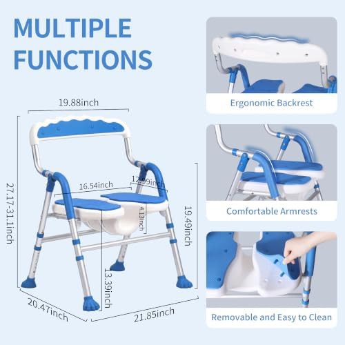 Blue foldable shower chair with cutout — photo 5