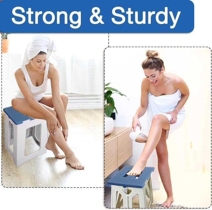 Blue foldable waterproof plastic shower stool — photo 4