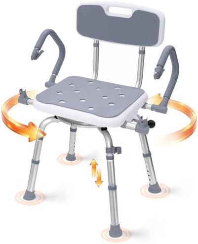 Gray aluminum swivel shower bench with arms