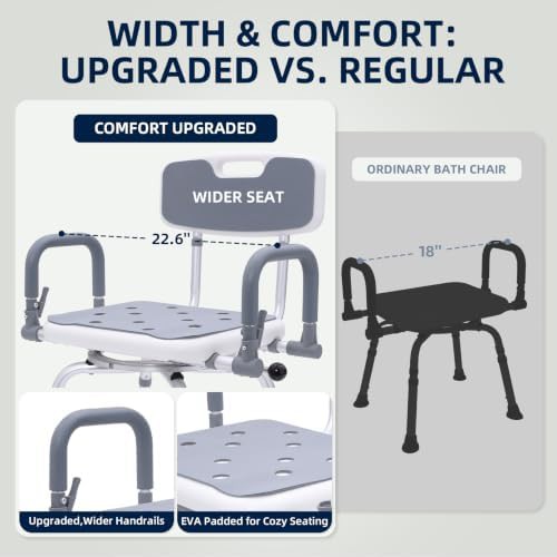 Gray aluminum swivel shower bench with arms — photo 4