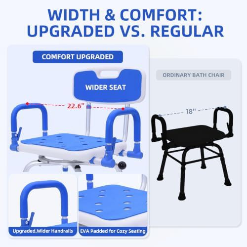 Blue aluminum swivel shower seat with back — photo 4