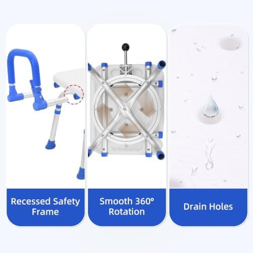 Blue aluminum swivel shower seat with back — photo 5