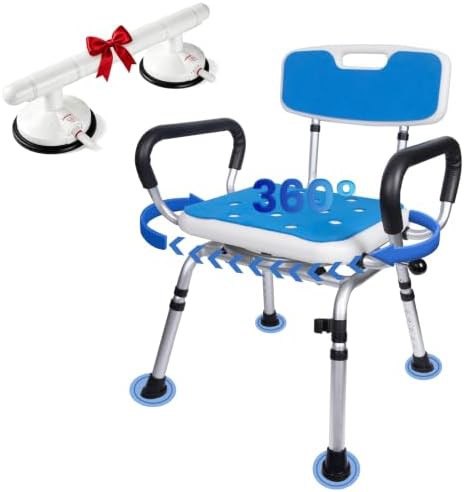 Rotating shower chair with grab handle