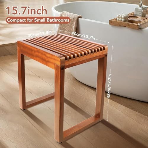 Compact Teak Wood Shower Stool — photo 3