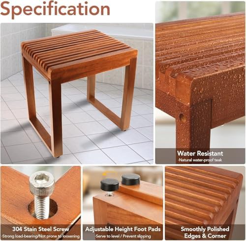 Compact Teak Wood Shower Stool — photo 5