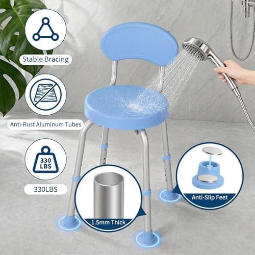 Blue swivel seat shower bench with backrest — photo 3