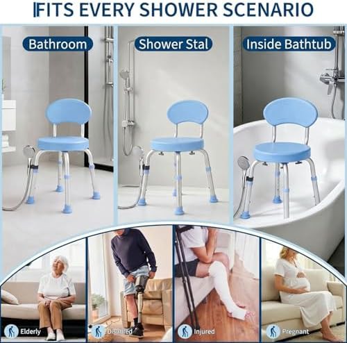 Blue swivel seat shower bench with backrest — photo 5