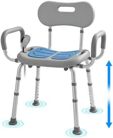 Adjustable shower chair with arms and backrest