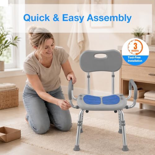 Adjustable shower chair with arms and backrest — photo 3