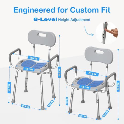 Adjustable shower chair with arms and backrest — photo 4