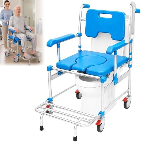 Folding commode wheelchair with drop arms