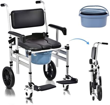 Folding aluminum shower chair with wheels