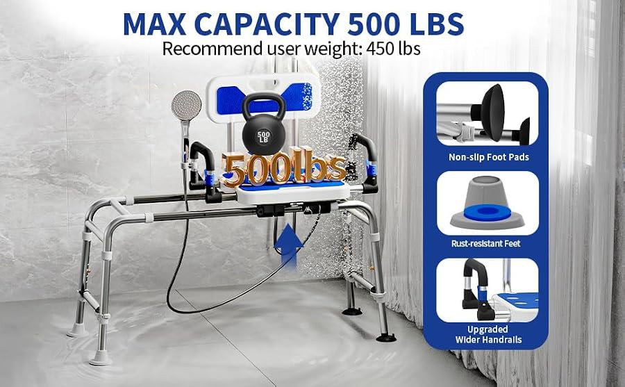 Adjustable Sliding Shower Transfer Bench — photo 4