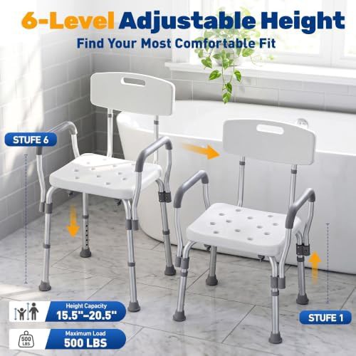 White adjustable bath seat with arms — photo 4