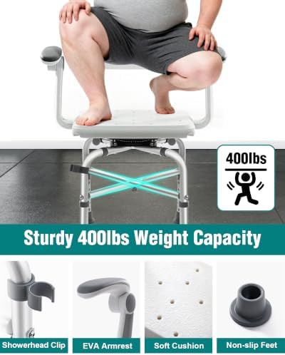 Shower chair with adjustable arms 400lb — photo 3
