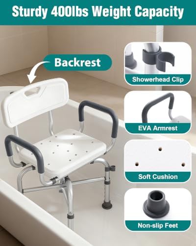 Shower chair with arms and backrest 400lb — photo 4