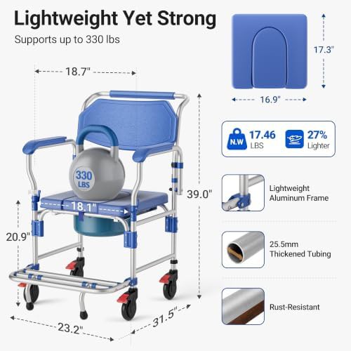 Drop arm bedside commode shower chair — photo 4