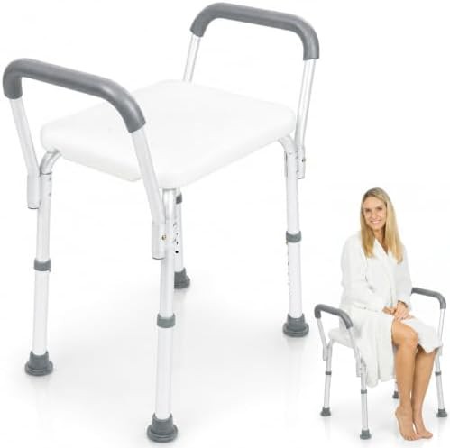 Aluminum shower chair with padded armrests