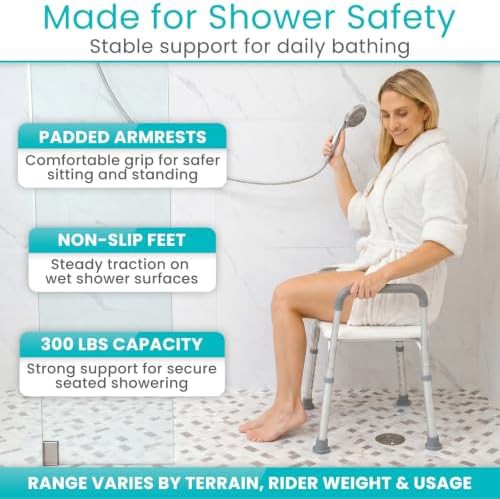 Aluminum shower chair with padded armrests — photo 3