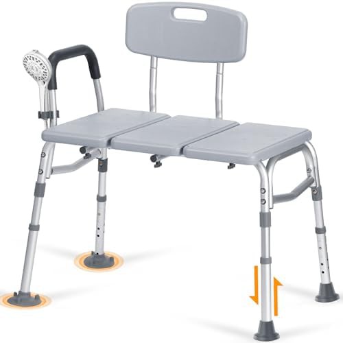 Adjustable height tub transfer bench with backrest