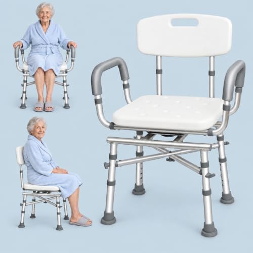 Swivel shower chair with padded arms