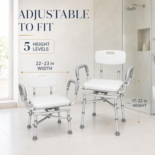 Swivel shower chair with padded arms — photo 3