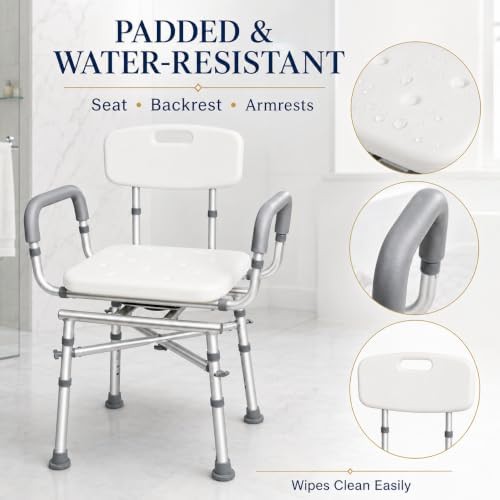 Swivel shower chair with padded arms — photo 4